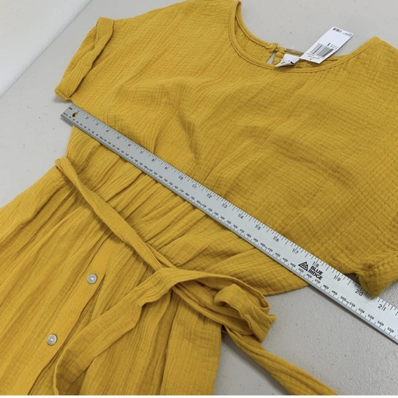 Magashoni Midi Dress Organic Gauze Size Small Yellow Button Front Short Sleeve - Picture 13 of 15